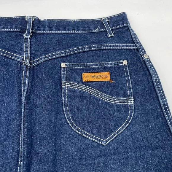 Vintage 1980s Gitano Women's Dark Wash Denim Midi Jean Skirt Split Back Hem - Picture 7 of 10